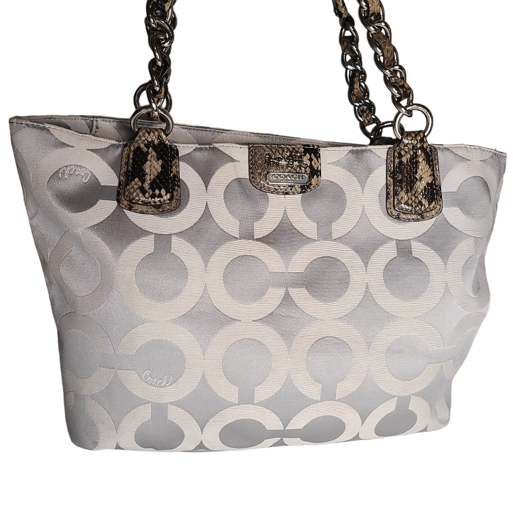 EUC Coach Op Art Madison bag with snakeskin leather feature